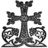 A static image shows a black ornate cross with floral motifs on gray background, and a purple cross with gem-like texture on white background.