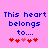Pixelated blue text on pink background reads 'This heart belongs to...' with red and pink hearts below, two versions of the same design side-by-side.
