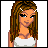 Pixelated cartoon woman with long brown hair, white top, and orange skin; animated sequence shows changing facial features, clothing details, and text overlays.