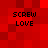Red pixelated background with four identical text blocks reading 'SCREW LOVE' in black block letters.