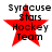 Red star with black text 'Syracuse Stars Hockey Team' overlaid, displayed in four positions on a white background