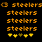 Pixelated orange text and symbols on black background with animated star color changes.