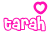 Pixelated pink text 'barah' with a heart-shaped balloon above each letter, one pink and one green.