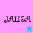 Pixelated text 'JALISA' appears on four colored backgrounds with a star symbol changing color between frames.