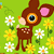 Pixelated cartoon deer with large blue eye and pink inner ear stands among white daisies and yellow flowers on green background, next to text 'Deery Lou' in white block letters.