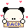 A 4-frame pixel art animation of a panda holding a sign with the word "BACK" in various colors and styles, surrounded by floating pink hearts on a gray background.