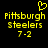 Yellow pixelated text and symbols on black background: 'Pittsburgh Steelers' with '7-2', a heart symbol above left text, two identical side-by-side layouts.