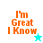 Four display 'I'm Great I Know' text with a star icon changing from cyan to white on a cyan background