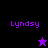 Pixelated purple text 'Lyndsy' appears on black and purple backgrounds with a purple star and black star icon changing positions.