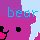 Pixelated pink bear face with black eyes and mouth, blue 'bear' text above, light purple background split by diagonal white line.