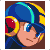 Pixel art animation of a character with blue helmet and red goggles across multiple facial expressions in a contact sheet layout.