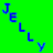Animated green background with blue text 'JELLY BEAN' in multiple arrangements and a pink heart symbol.