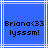 Blue square with white border containing black pixelated text 'Briona(33 lysssm!' on both sides