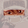 Animated sequence of a character's face with changing expressions and text overlays, wearing a white cap with 'MARINE' printed in dark letters.