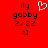 Red background displays two identical pixelated text blocks with 'ily', 'gabby', '2/22', and '=]' below, one featuring a white heart symbol above the text.