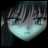 Pixelated anime-style face with light blue skin and dark hair, next to stylized text on a black background.