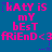 Blue background with repeated pink text 'kATY is mY bEsT friEnD<3' and purple stars, no visible animation changes.