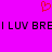 A static pixel art image with a bright magenta background, featuring a red heart symbol above text that reads 'I LUV BREI' in black block letters.