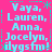 A static image with a bright pink background displays repeated text in light blue and cyan, arranged in four quadrants separated by dotted lines.