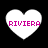 Four white heart-shaped icons with pink text "RIVIERA" on a black background, arranged in two of two