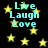 Black background with yellow stars and cyan text reading "Live Laugh Love" in four identical quadrants.