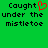 Green background with black pixelated text reading 'Caught under the mistletoe' and a red heart symbol replacing the letter O in 'Caught'.