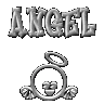 30 grayscale angel-themed icons with varying text and symbol arrangements, each featuring a circular haloed face on wings
