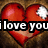 Red heart-shaped icons with white cloud-like patches on brown textured background, displaying sequential text "i love you" and "and you love me" in bold black-outlined white letters.