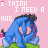 A 5x4 contact sheet of a pixel art animation featuring Eeyore from Winnie the Pooh, showing sequential frames of him hugging himself on a pink background with repeated text "I THINK I NEED A HUG" in white and magenta.