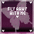 Pixelated icon with purple background and white text "FLY AWAY WITH ME" over a stylized flower, showing animation change in petal position.