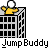 Animated sequence of a yellow cartoon character jumping from a building while holding a white ball, with red splats on the ground.