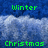 Pixelated green text reads 'Winter Wonderland Christmas is here!!!' over a blue background with white cloud-like shapes.