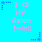 Pixelated cyan background with pink text reading "I <3 MY Asian Twin!!" and blue star icons with dotted lines, repeated in a pattern