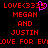 Red pixelated text on black background with a purple heart symbol replacing the 'O' in 'LOVE' on the left side.