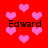 Red background with pink heart shapes and repeated black text "Edward" in four positions.