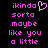 Pixelated pink text on black background with a heart symbol replacing the 'o' in 'ikinda' on the left side.