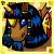 Animated pixel art contact sheet showing a blue-maned creature with golden horns and red shoulder pads, displaying sequential text animation from 'L' to 'LOST' over its face.