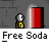 Animated contact sheet showing a yellow stick figure interacting with red soda dispensers across multiple frames, each labeled "Free Soda" in white text on gray background.