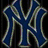 Six distinct New York sports team logos arranged in a , each with unique colors and designs