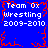 Blue background with red pixelated border and white text reading "Team Ox Wrestling 2009-2010" repeated in four quadrants.