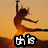 Silhouette of a person jumping with arms raised against an orange gradient background, text "this" in black and white block letters below.