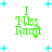 Green pixelated text "I Miss Rayy" surrounded by cyan plus signs on white background, with varying plus sign density across frames.