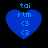 Four blue heart-shaped icons with light blue text 'tai', 'rtm', and '<3' displayed on black background, two with pixelated appearance and two with smooth appearance.