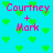 Pixelated cyan background with green heart shapes and pink text reading "Courtney + Mark" in four repeated sections.
