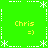 Green background with white dashed border and star patterns, four yellow "Chris =)" text blocks arranged symmetrically.