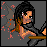 Pixel art of a witch on a broomstick with red particle effects, alongside multiple 'CURSED' text with skull icons