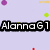 Pixelated text reads 'AlannaG1 is rainbow crazy' on a light purple background with scattered colored dots.