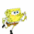Yellow sponge character in brown shorts and black shoes holds a bubble wand, with text reading IT'S BUBBLE ART! on white background.