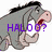 A gray cartoon donkey with a black mane and pink nose appears in three , each displaying different text overlays