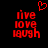 Red pixelated text 'live love laugh' stacked vertically with a red heart symbol above on black background.
